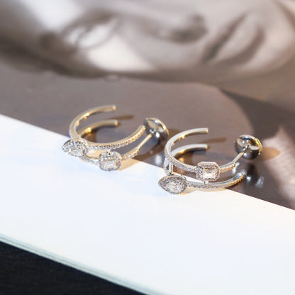 [Cadisa]CREOLES MY TWIN 2 RANGS SILVER DIAMOND EARRINGS