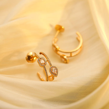 [Cadisa]CREOLES MY TWIN 2 RANGS SILVER DIAMOND EARRINGS