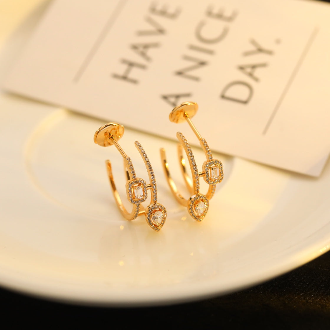 [Cadisa]CREOLES MY TWIN 2 RANGS SILVER DIAMOND EARRINGS