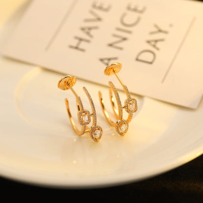 [Cadisa]CREOLES MY TWIN 2 RANGS SILVER DIAMOND EARRINGS