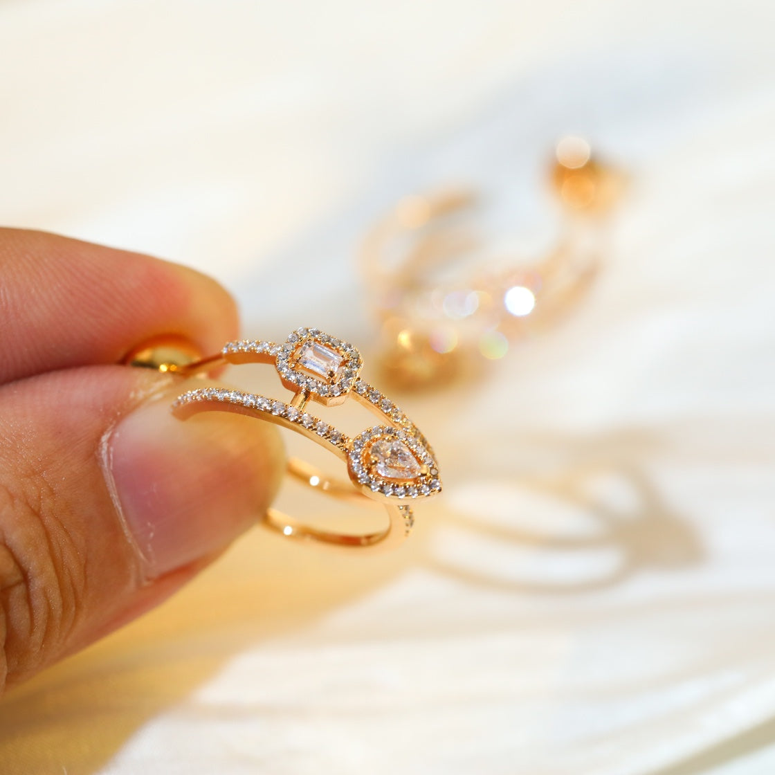 [Cadisa]CREOLES MY TWIN 2 RANGS SILVER DIAMOND EARRINGS