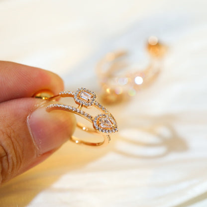 [Cadisa]CREOLES MY TWIN 2 RANGS SILVER DIAMOND EARRINGS