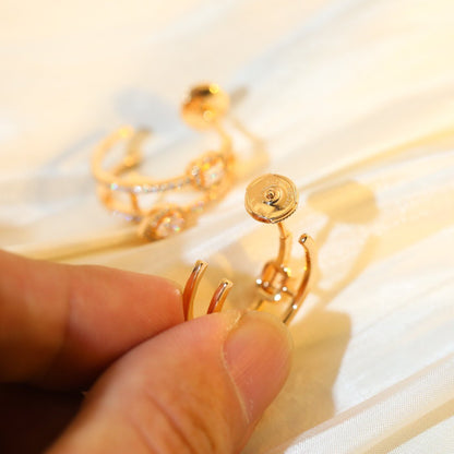 [Cadisa]CREOLES MY TWIN 2 RANGS SILVER DIAMOND EARRINGS