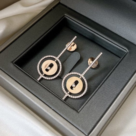 [Cadisa]LUCKY MOVE ARROW PINK GOLD DIAMOND EARRINGS