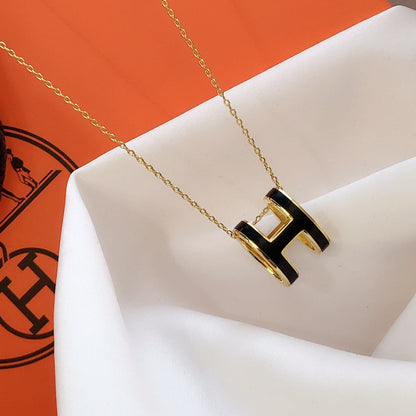 [Gaonasi]HM CLIC BLACK ENAMEL GOLD NECKLACE