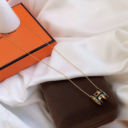 [Gaonasi]HM CLIC BLACK ENAMEL GOLD NECKLACE