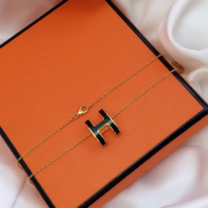 [Gaonasi]HM CLIC BLACK ENAMEL GOLD NECKLACE