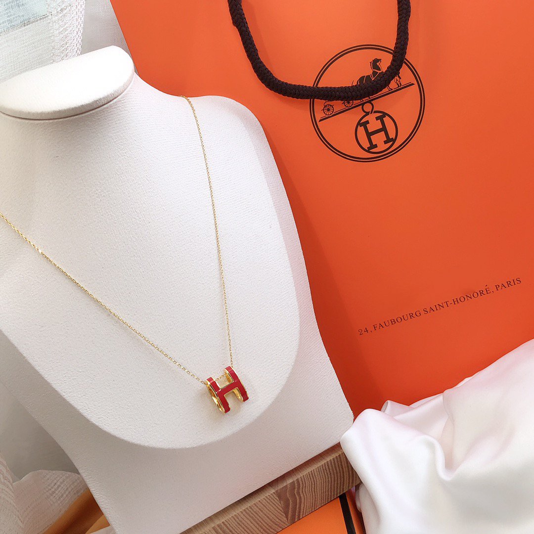 [Gaonasi]HM CLIC RED ENAMEL GOLD NECKLACE