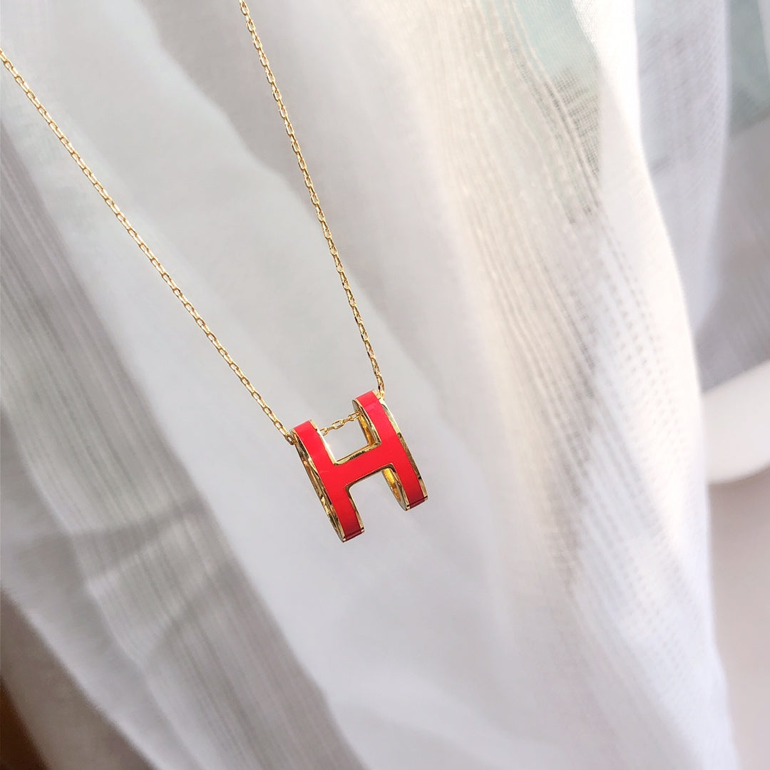 [Gaonasi]HM CLIC RED ENAMEL GOLD NECKLACE