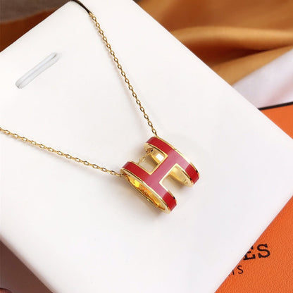 [Gaonasi]HM CLIC RED ENAMEL GOLD NECKLACE