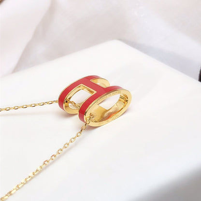 [Gaonasi]HM CLIC RED ENAMEL GOLD NECKLACE