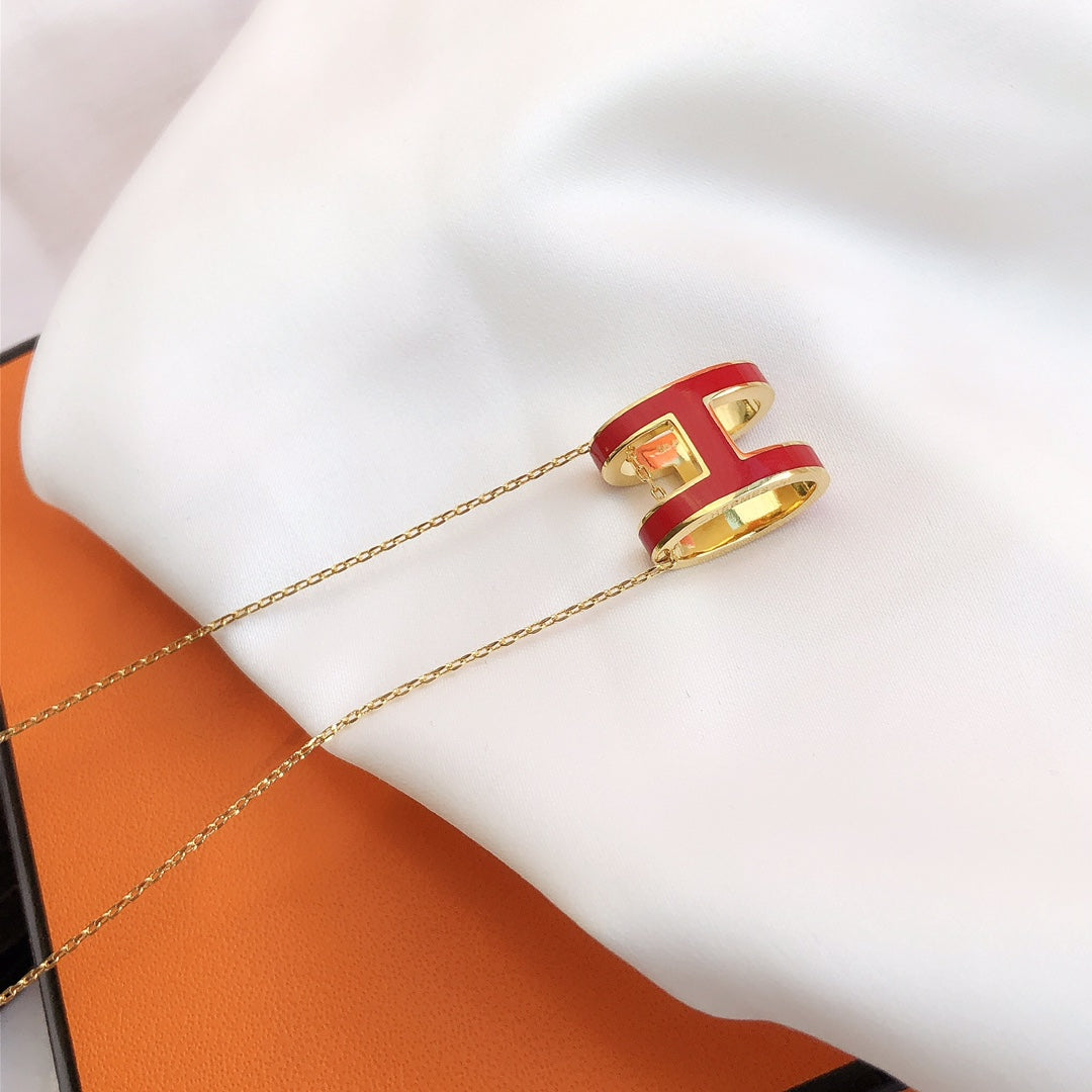 [Gaonasi]HM CLIC RED ENAMEL GOLD NECKLACE