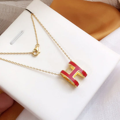 [Gaonasi]HM CLIC RED ENAMEL GOLD NECKLACE