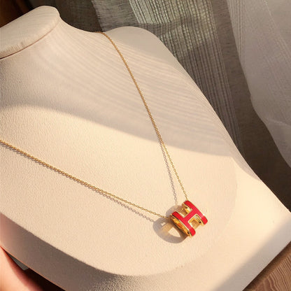 [Gaonasi]HM CLIC RED ENAMEL GOLD NECKLACE