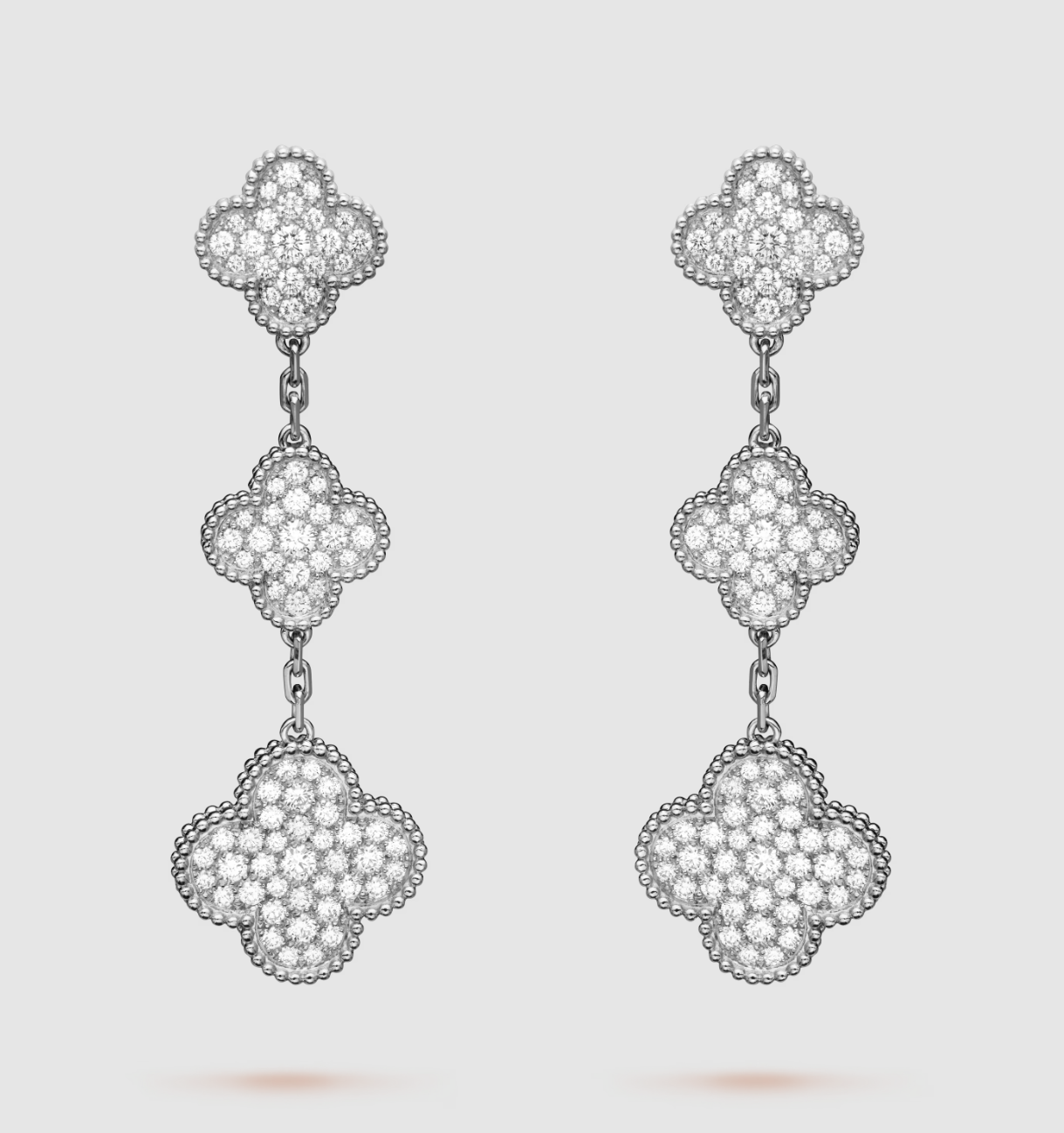 [Gaonasi]CLOVER 3 MOTIF DIAMOND SILVER DROP EARRINGS