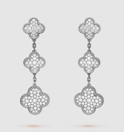[Gaonasi]CLOVER 3 MOTIF DIAMOND SILVER DROP EARRINGS