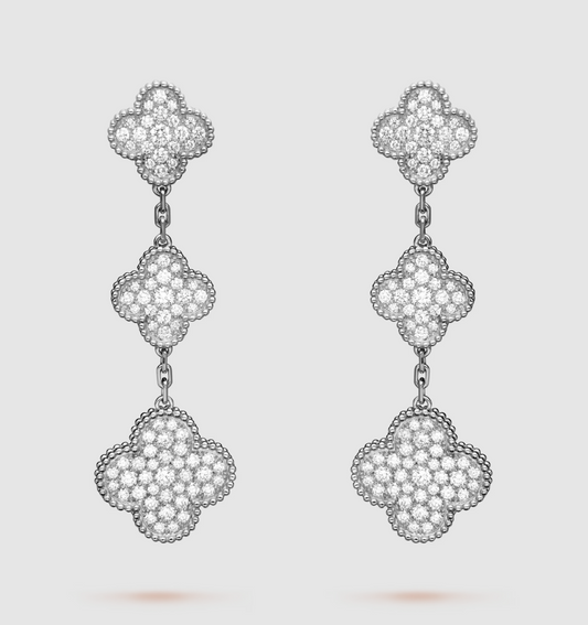 [Gaonasi]CLOVER 3 MOTIF DIAMOND SILVER DROP EARRINGS