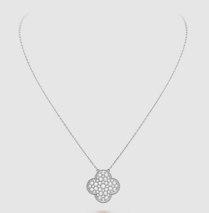 [Gaonasi]CLOVER 25MM LARGE PENDANT DIAMOND PAVED SILVER NECKLACE
