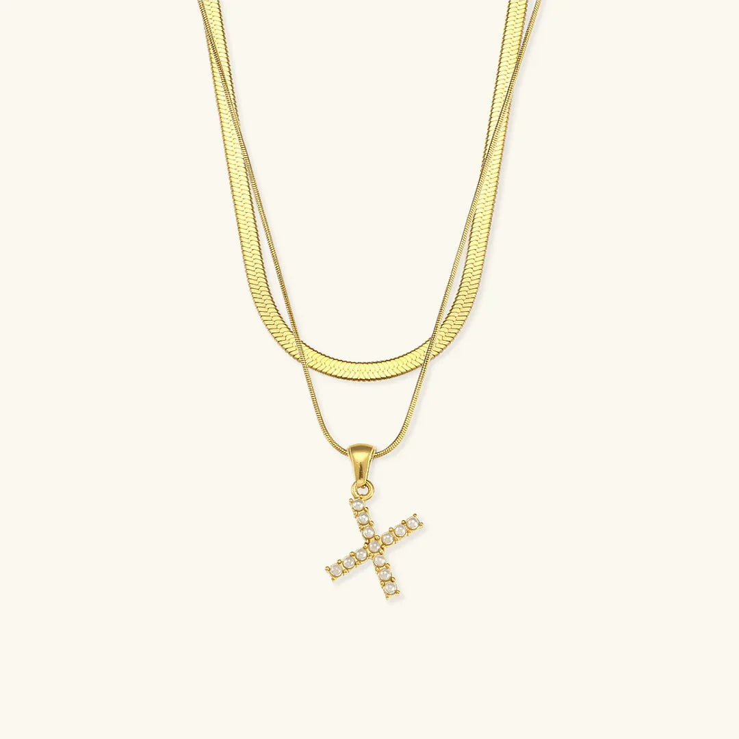 [Gaonasi]Fiona Layered Gold Initial Letter Necklace