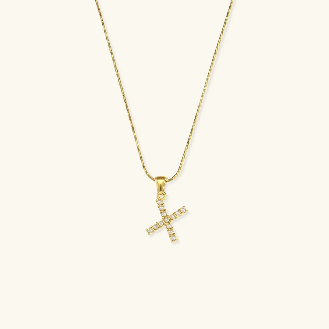 [Gaonasi]Augustine Initial Letter Pearl Necklace