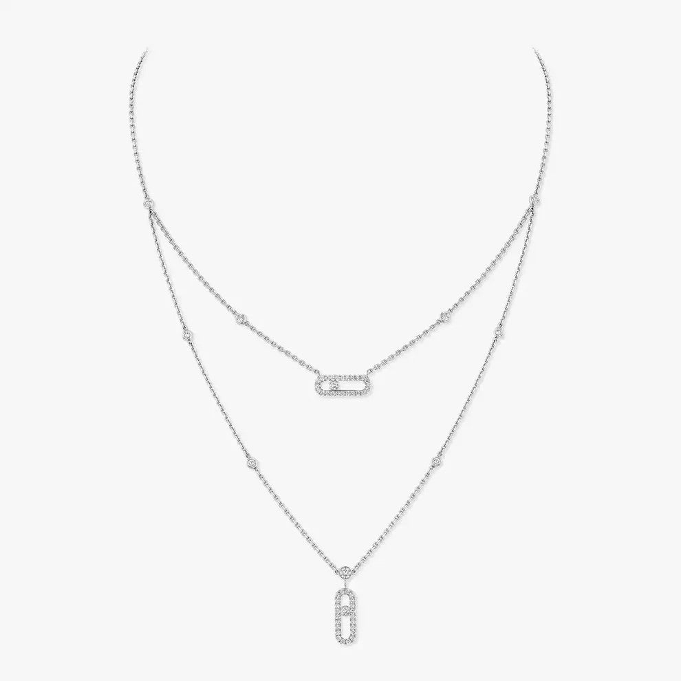 [Cadisa]2 Rows Rose Gold Diamond Pave_ Necklace Move Uno