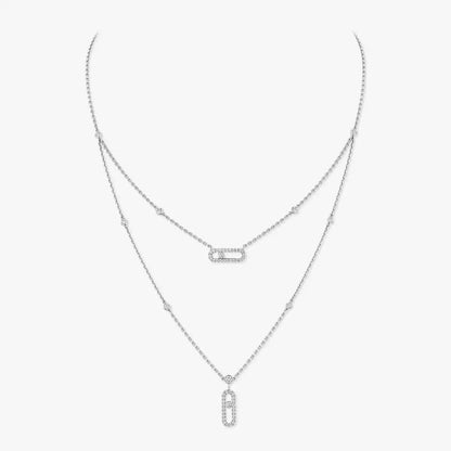 [Cadisa]2 Rows Rose Gold Diamond Pave_ Necklace Move Uno