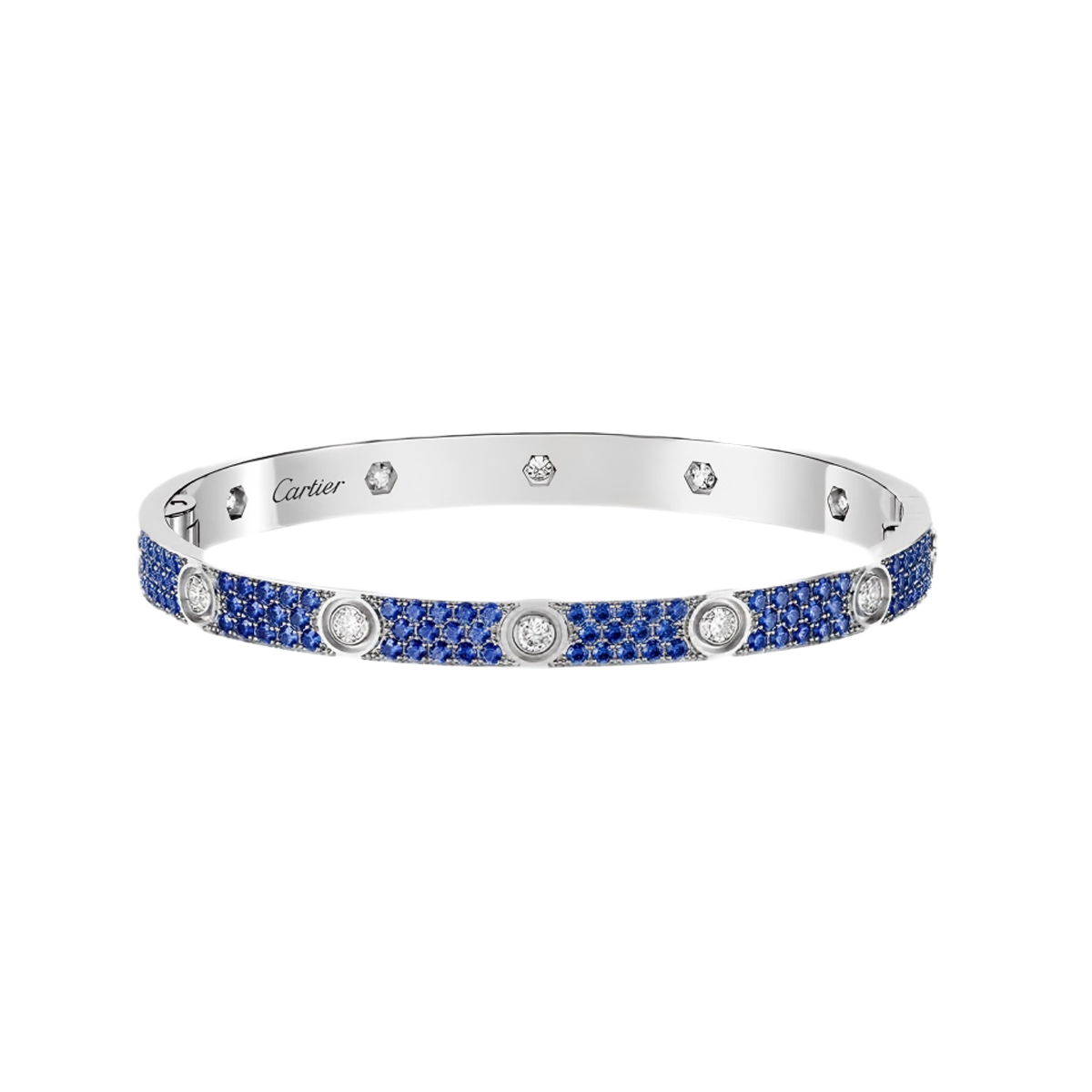 [Cadisa]Pave Gemstone Love &Force Large Horseshoe Diamond Duo Bracelet Stack Set