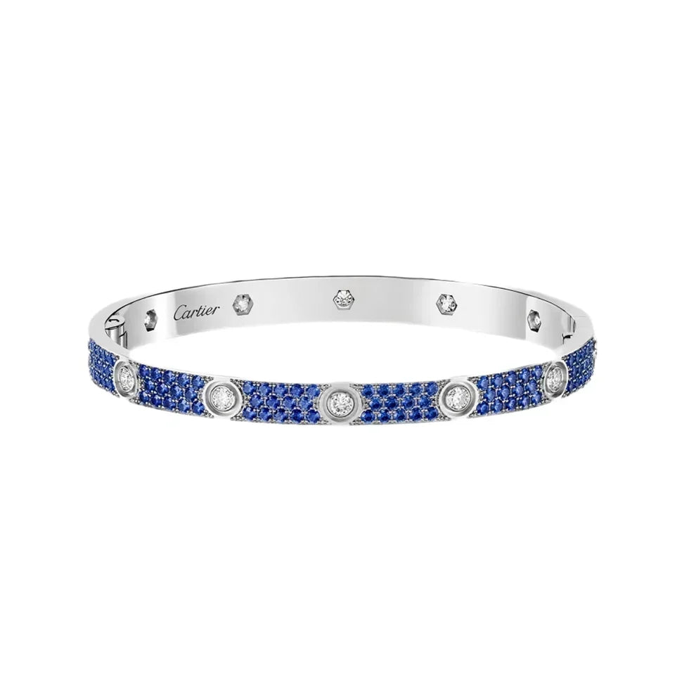 [Cadisa]Pave Gemstone Love &Force Large Horseshoe Diamond Duo Bracelet Stack Set