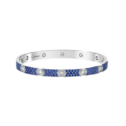 [Cadisa]Pave Gemstone Love &Force Large Horseshoe Diamond Duo Bracelet Stack Set