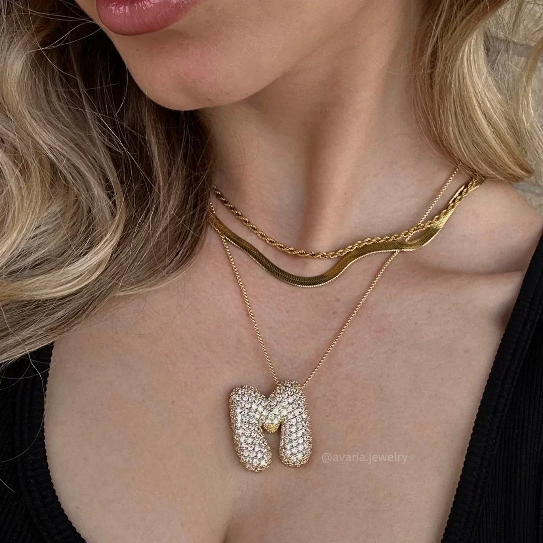 [Gaonasi]Bubble Initial Diamond Necklace