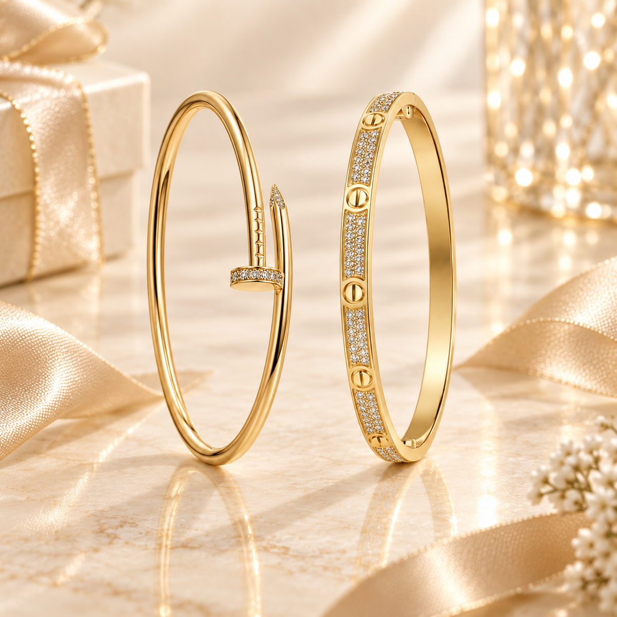 [Cadisa] JUSTE Diamond & LOVE Diamond-Paved Bracelet Stack Set