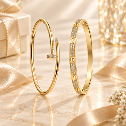 [Cadisa] JUSTE Diamond & LOVE Diamond-Paved Bracelet Stack Set