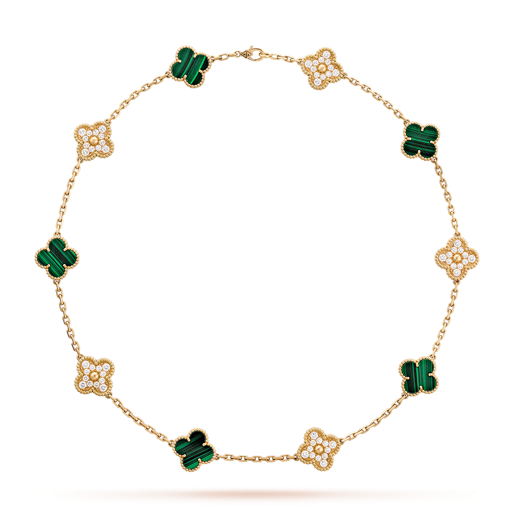 [Gaonasi]CLOVER 10 MOTIFS MALACHITE DIAMOND NECKLACE