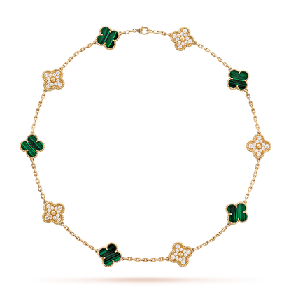 [Gaonasi]CLOVER 10 MOTIFS MALACHITE DIAMOND NECKLACE