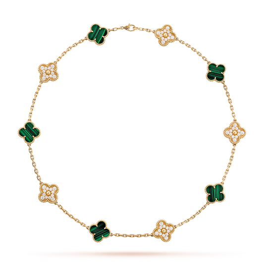 [Gaonasi]CLOVER 10 MOTIFS MALACHITE DIAMOND NECKLACE