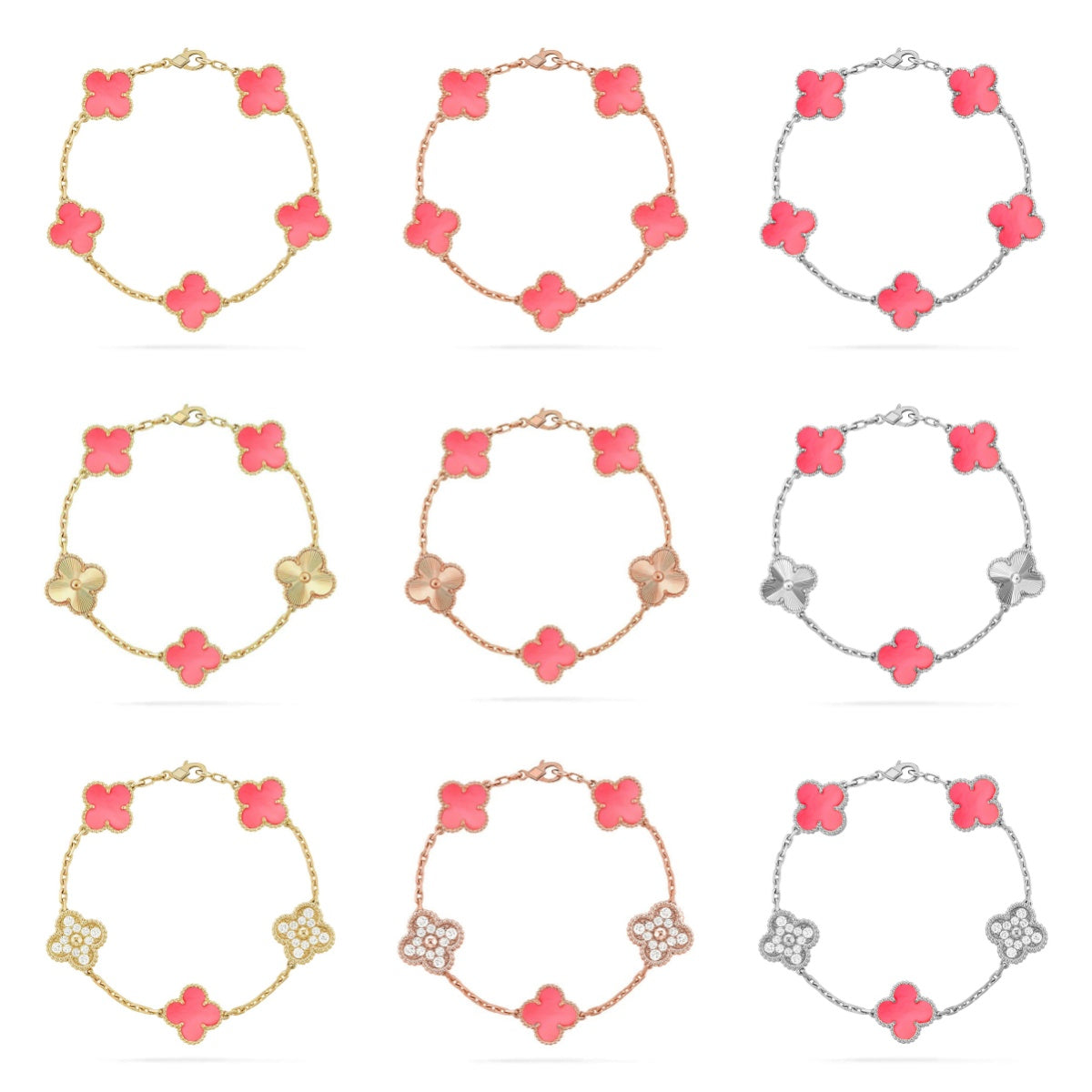 [Gaonasi] CLOVER 5 MOTIFS  PINK MOP BRACELET COLLECTION