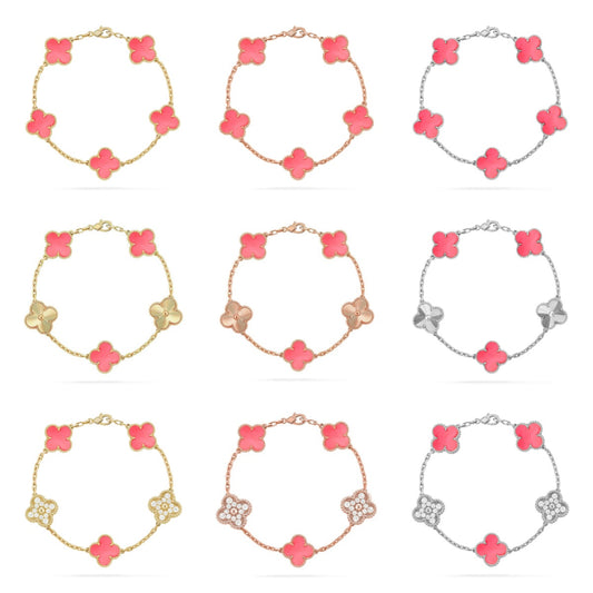 [Gaonasi] CLOVER 5 MOTIFS  PINK MOP BRACELET COLLECTION