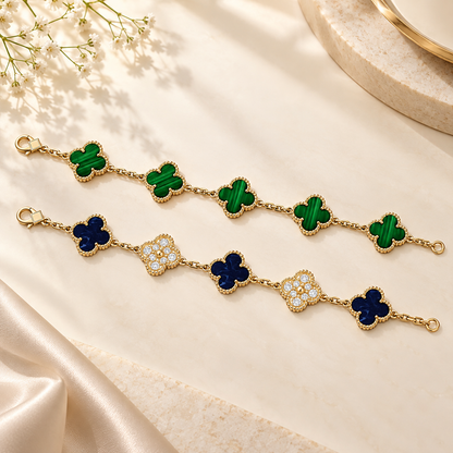 [Cadisa]Clover 5-Motif Malachite & Pietersite Bracelet Stack Set