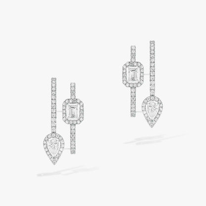 [Cadisa]CREOLES MY TWIN 2 RANGS SILVER DIAMOND EARRINGS