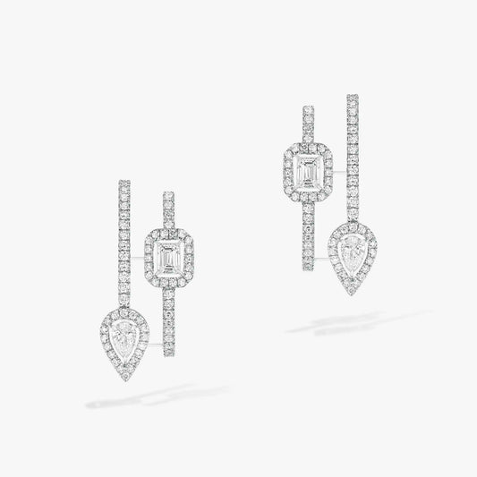 [Cadisa]CREOLES MY TWIN 2 RANGS SILVER DIAMOND EARRINGS