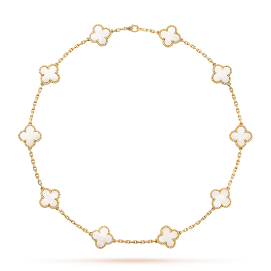 [Gaonasi]CLOVER 10 MOTIFS WHITE MOTHER OF PEARL NECKLACE