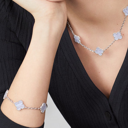 [Gaonasi]CLOVER 10 MOTIFS BLUE CHALCEDONY NECKLACE