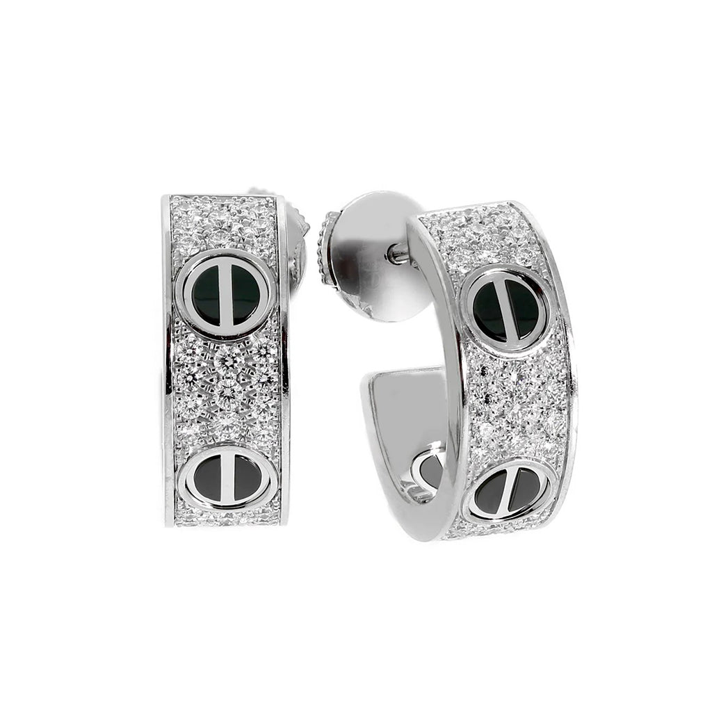 [Gaonasi Jewelry]LOVE CERAMIC DIAMOND PAVED SILVER EARRINGS