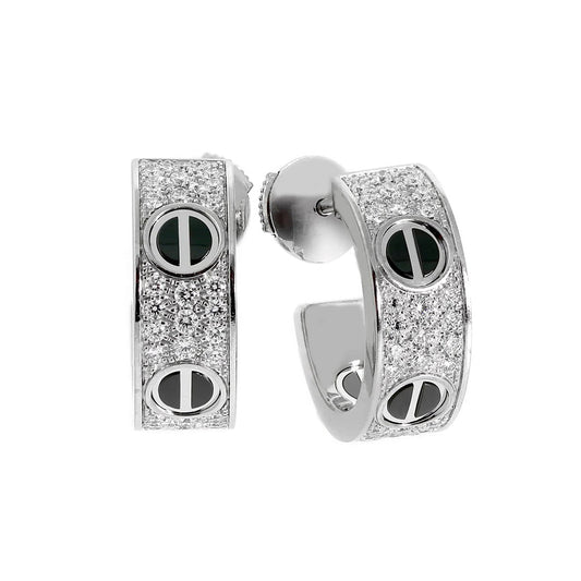 [Gaonasi Jewelry]LOVE CERAMIC DIAMOND PAVED SILVER EARRINGS
