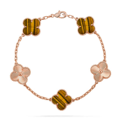 [Gaonasi] CLOVER 5 MOTIFS TIGER EYE BRACELET COLLECTION