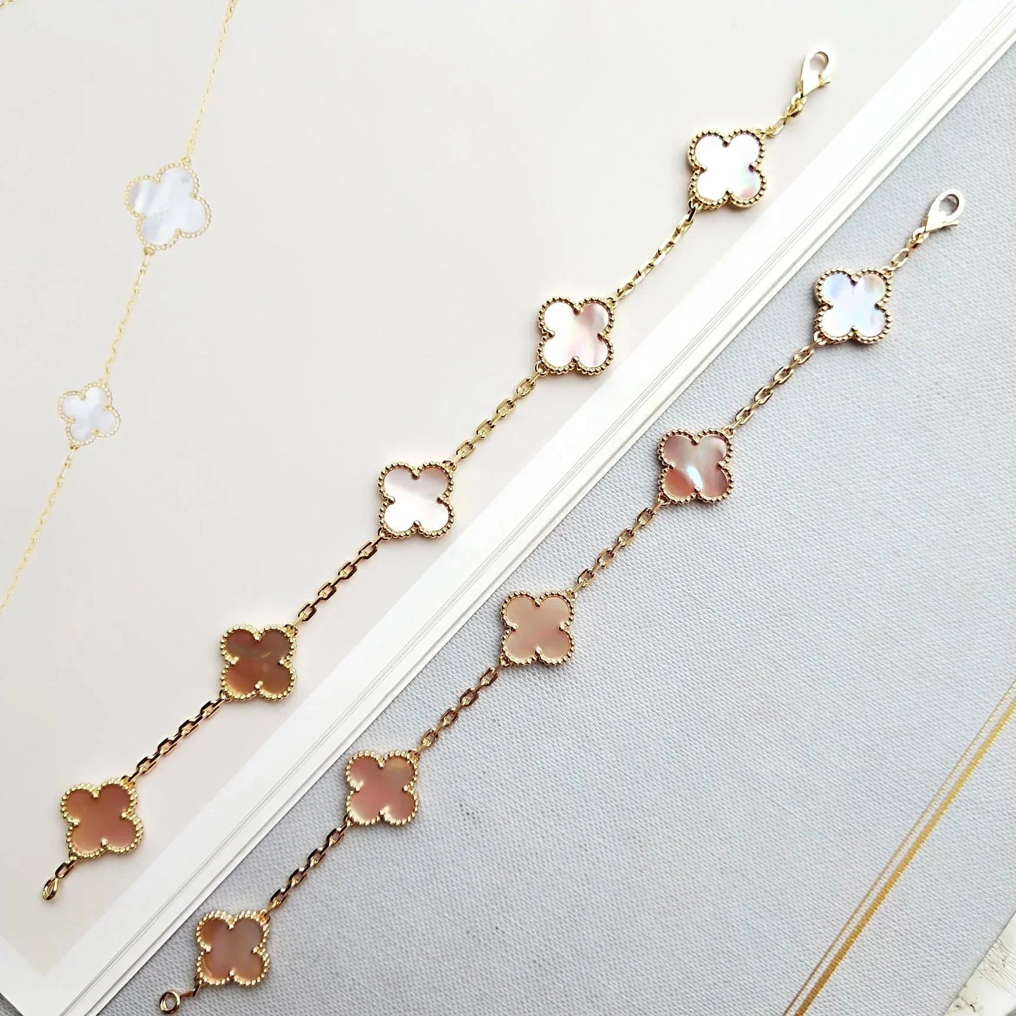 [Gaonasi] CLOVER 5 MOTIFS  PINK MOP BRACELET COLLECTION