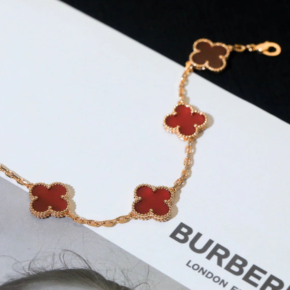[Gaonasi] CLOVER 5 MOTIF RED CORNELIAN BRACELET COLLECTION