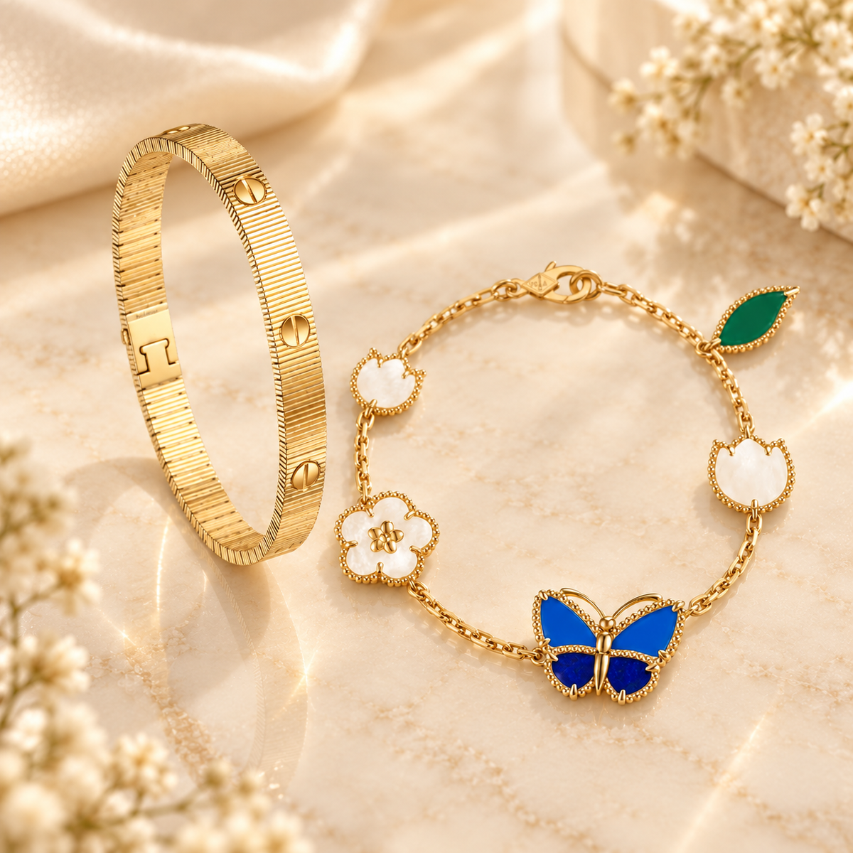 [Cadisa] Lucky Spring Butterfly 5-Motif & LOVE Unlimited Bracelet Stack Set