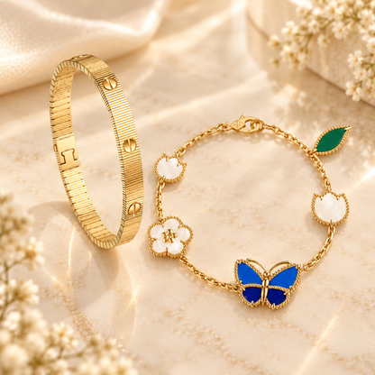 [Cadisa] Lucky Spring Butterfly 5-Motif & LOVE Unlimited Bracelet Stack Set