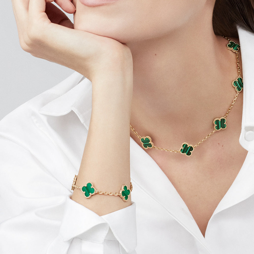 [Gaonasi]CLOVER 10 MOTIFS MALACHITE NECKLACE